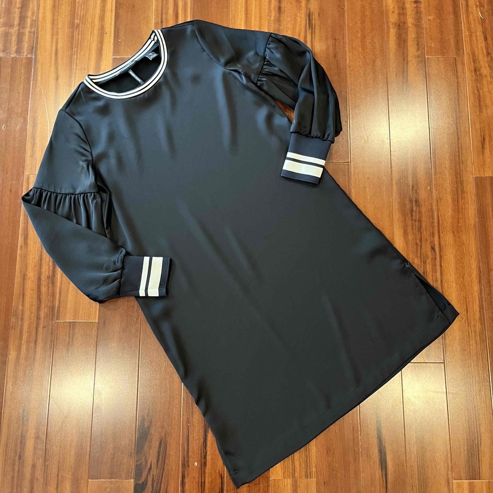 Scotch & Soda Black Dress Long‎ Sleeve Crew Neck Striped Trim Shift Size XS